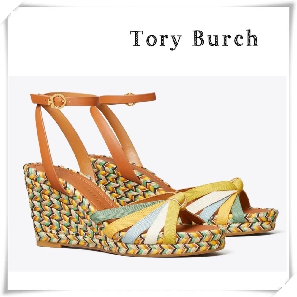 Tory Burch Multicolored Wedge Espadrilles in Yellow Tan